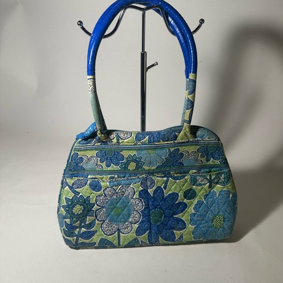 Vibrant Blue and Green Geometric Shoulder Bag - Picture 1 of 7